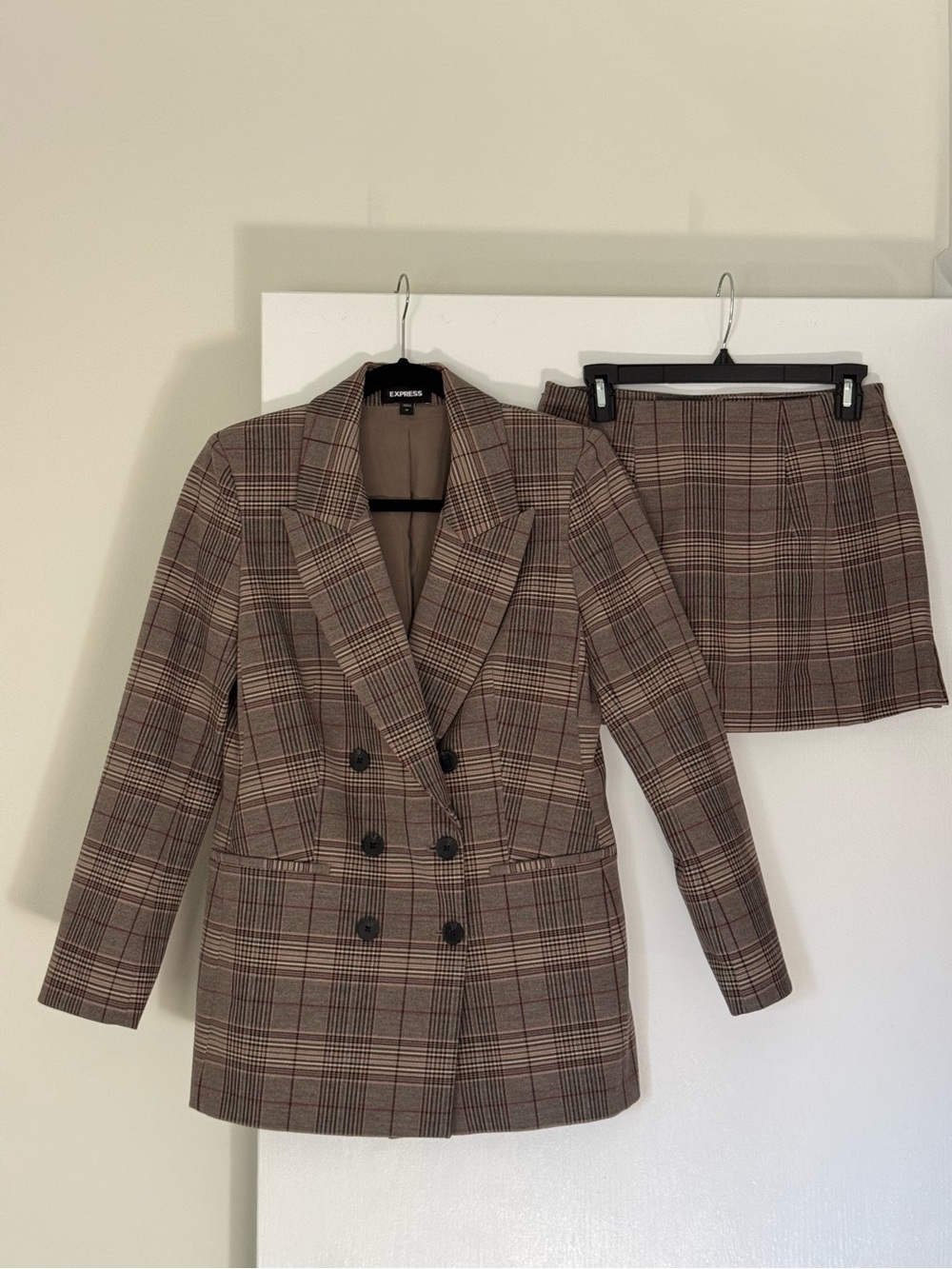 Express Brown Plaid Blazer & Skort Set - Medium